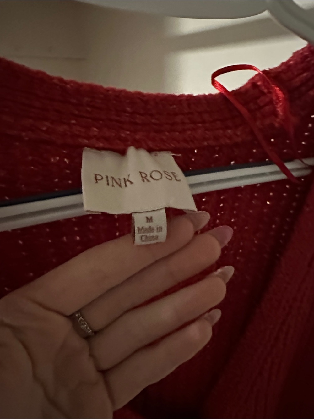 Pink Rose Bright Red V-Neck Cropped Knit Cardigan with Bow Buttons - Picture 2 of 2